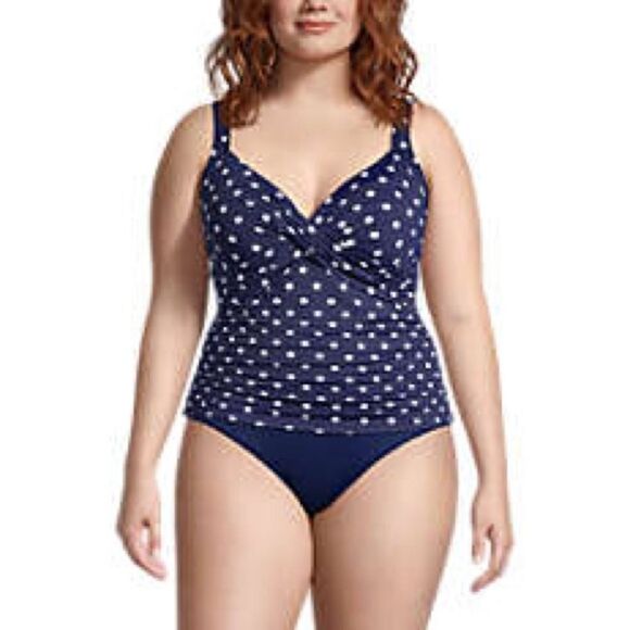 Lands'‎ End V-Neck Wrap Underwire Tankini Swimsuit Top Women's 16 DD Navy NWT - Picture 1 of 11
